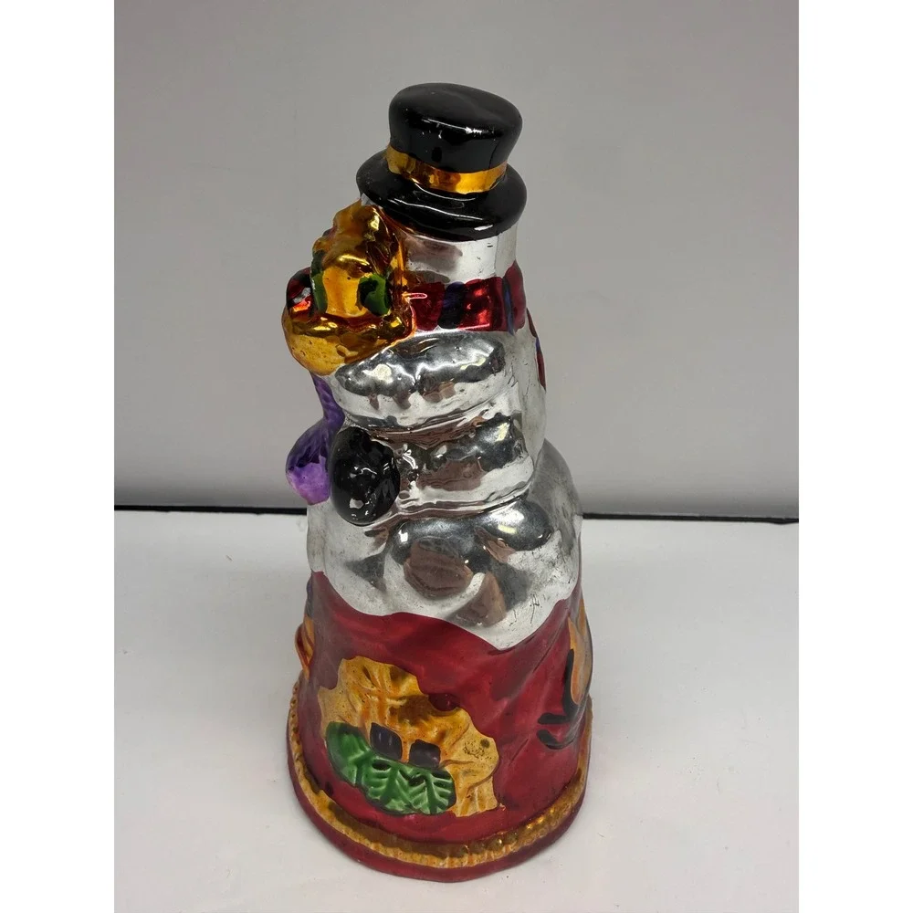 Vintage Mercury Glass Snowman Christmas Bell Hand Painted Holiday Decor 7 Inch